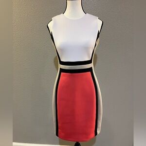 Calvin Klein White and Red Colorblock Midi Dress